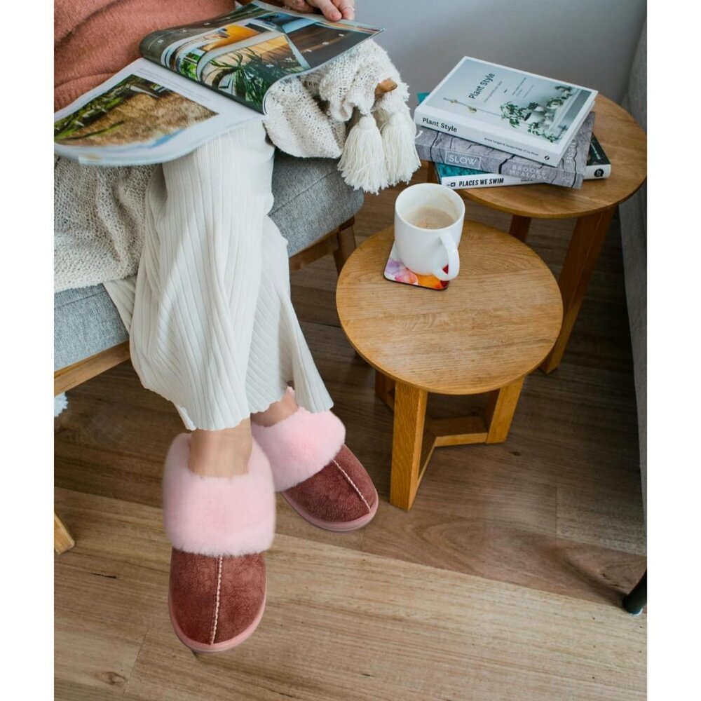 Women's Fluff Memory Cozy Winter Warm Scuff Slip On Light Pink  Slippers Shoes - Picture 6 of 7